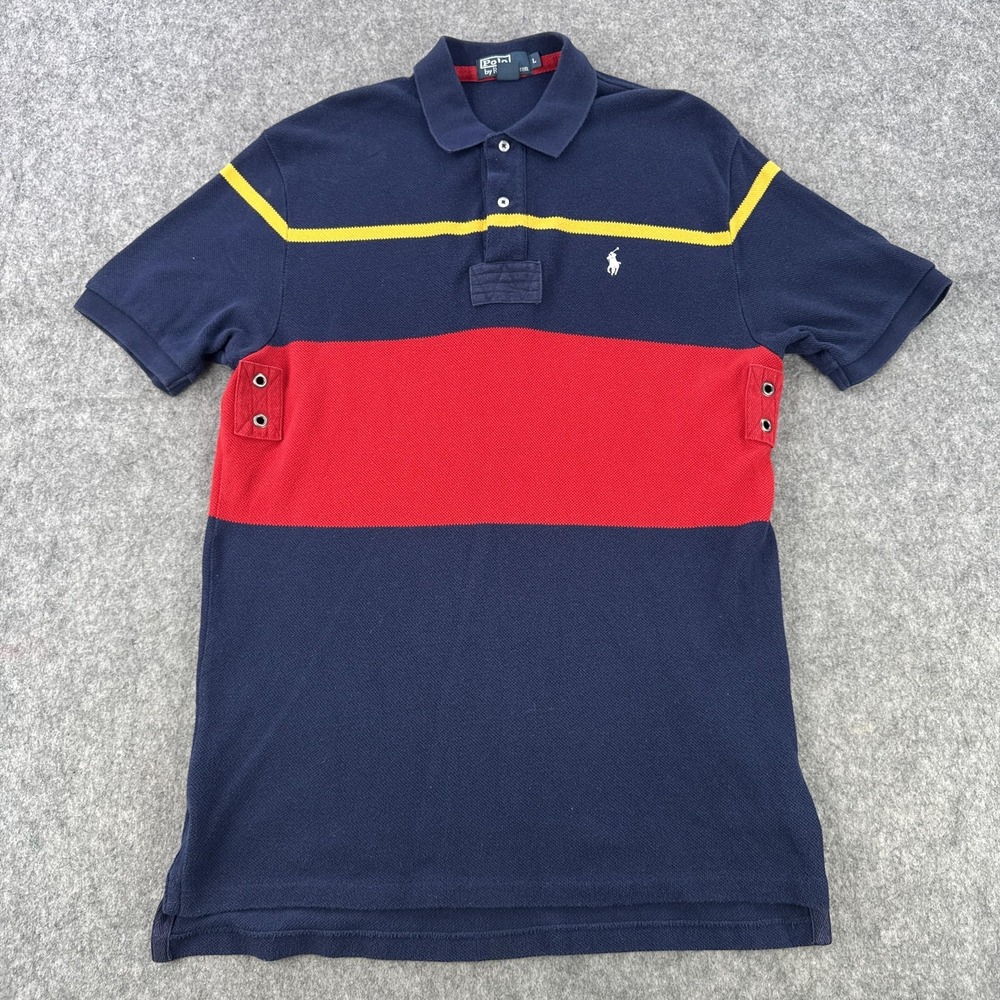 Polo Ralph Lauren Polo Shirt Mens Large Navy Red Knit Reinforced Stripe